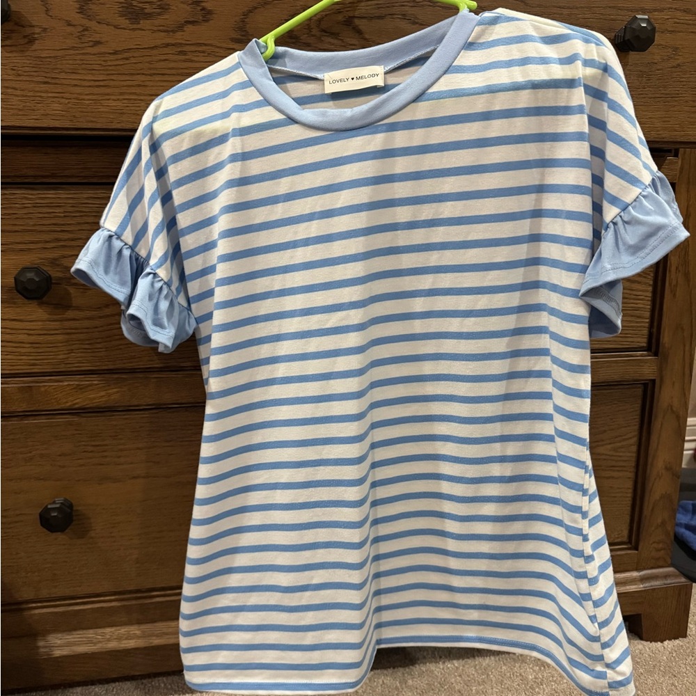 Lovely Melody Light Blue Striped Kids Tee